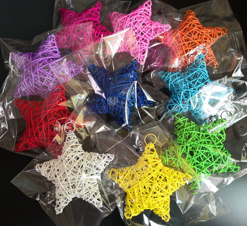 natural rattan three -dimensional 15cm color pentagonal ball Christmas tree golden five -star decorative pendant star light