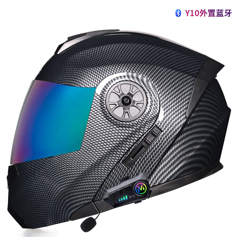 Orz casco no motocicleta casco completo hombres y mujeres de doble lente coche eléctrico Bluetooth expuesto medio casco Otoño e Invierno casco Four Seasons
