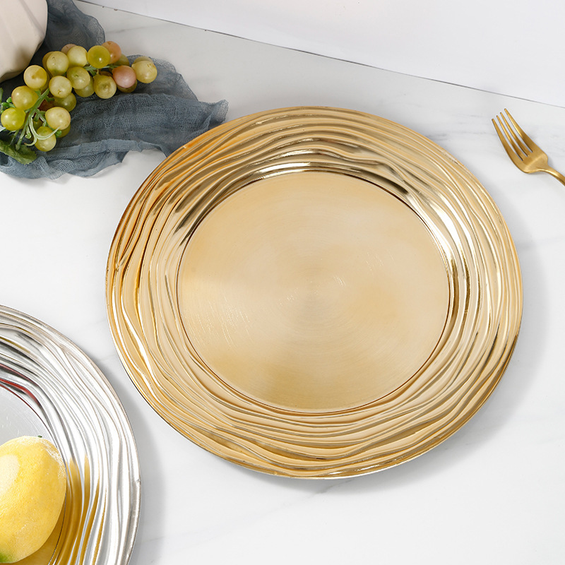 Cross-Border Amazon Charger Plate Round White Plus Handmade Gold Edge Plastic Plate Wedding Hotel Party