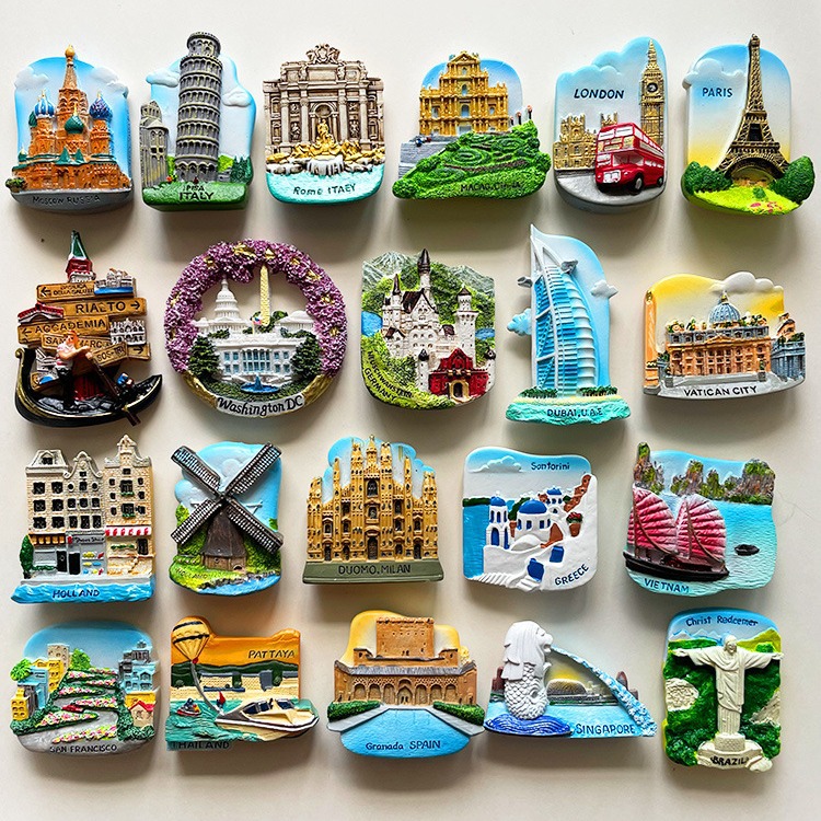 3D立体世界各国各地冰箱贴磁贴城市旅行欧洲国家旅游纪念品新创意