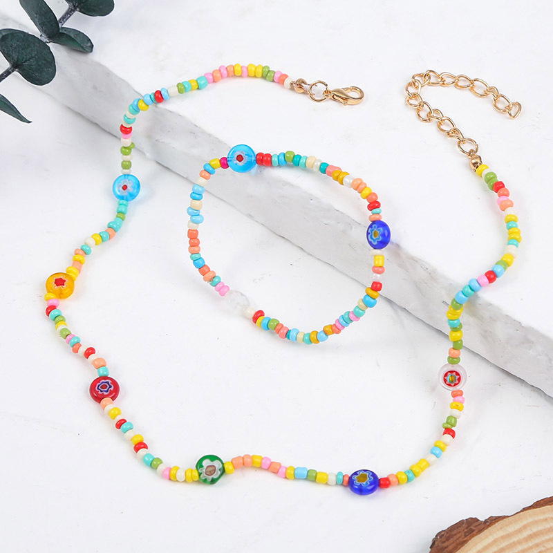 Bohemian Handmade Beaded Glass Bracelet Necklace Set Wholesale Nihaojewelry display picture 3