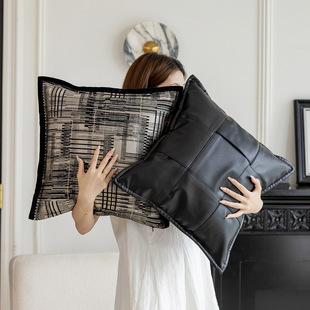 Italian Black and White Sofa Pillowcase Wholesale Hotel Living Room Back Cushion Light Luxury Designer Leather Woven Waist Pillow