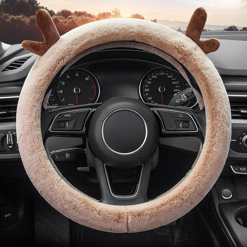 Thickened plush steering wheel cover, fashionable antler handlebar cover, winter goddess car interior handlebar cover manufacturer wholesale
