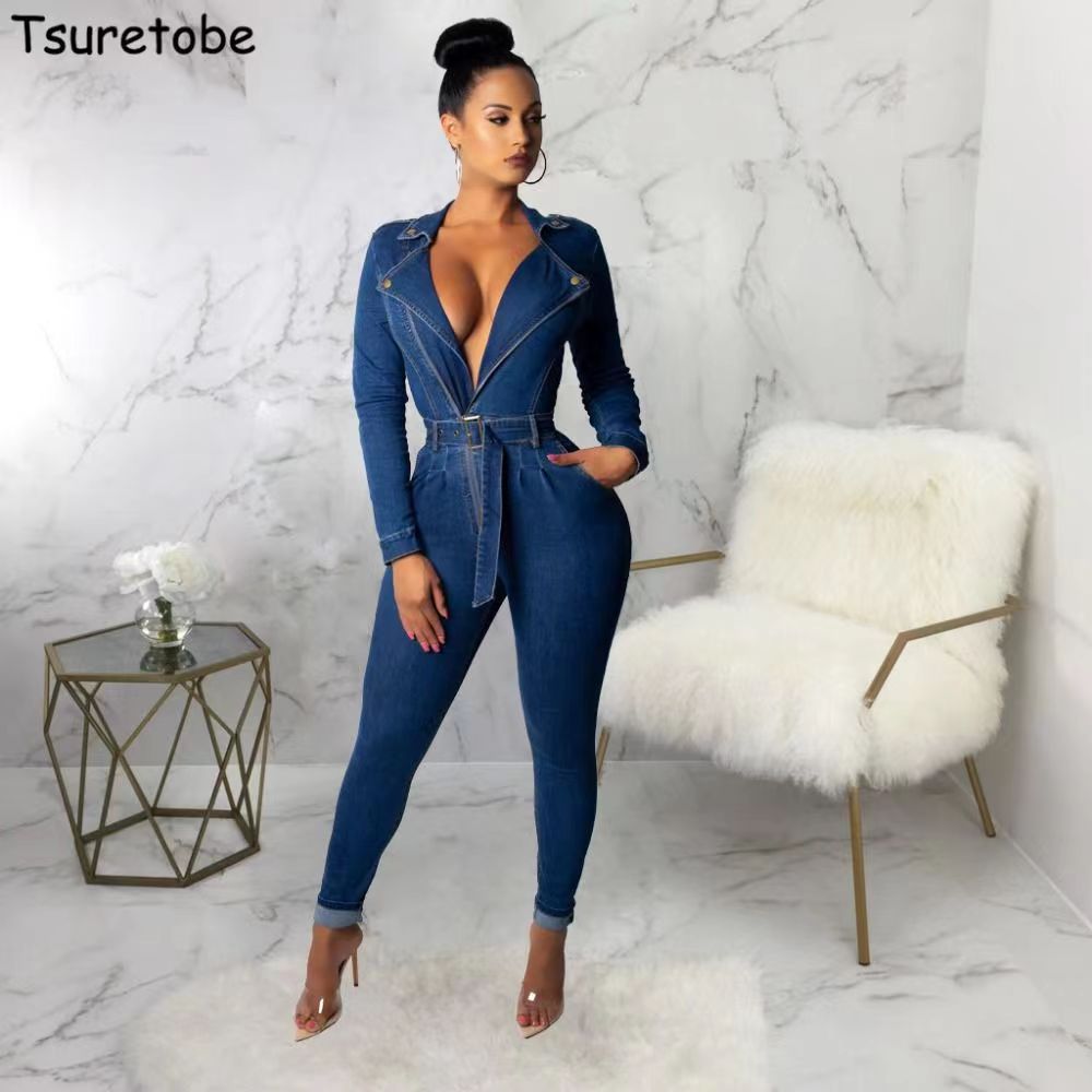 Women's Clothing women's denim skirt sexy denim slim jumpsuit_voghion.com