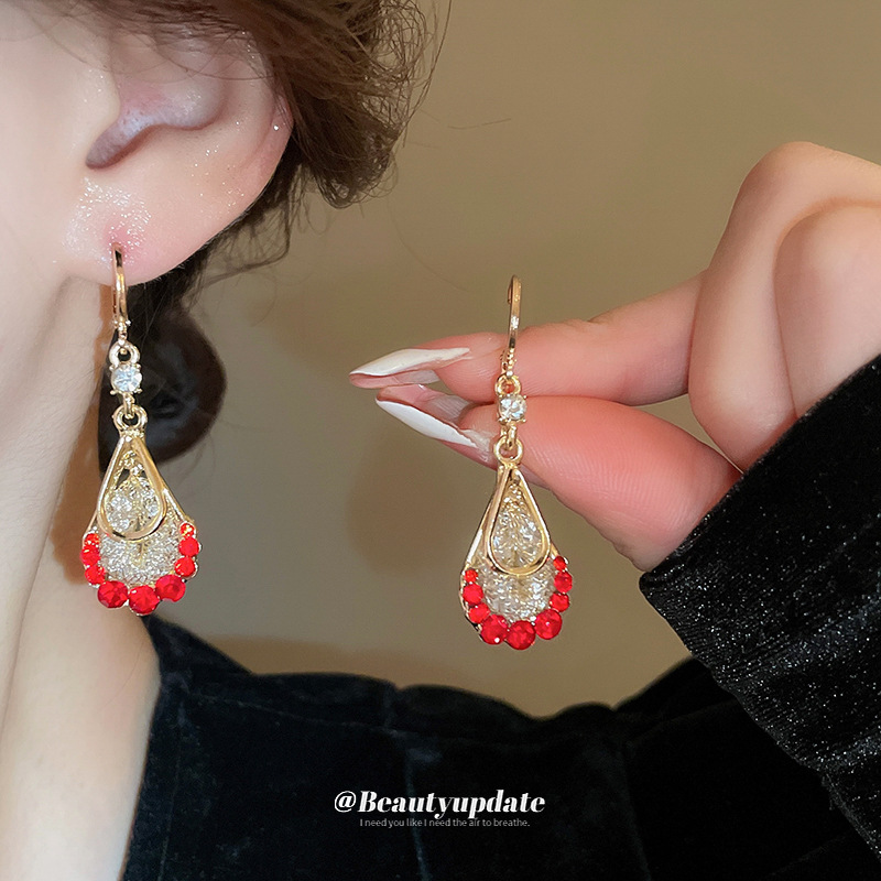 Pendientes de circonita de malla de gota de doble capa de diamantes, pendientes de estilo palacio retro, pendientes de temperamento de moda, lujo ligero, sentido de alta gama