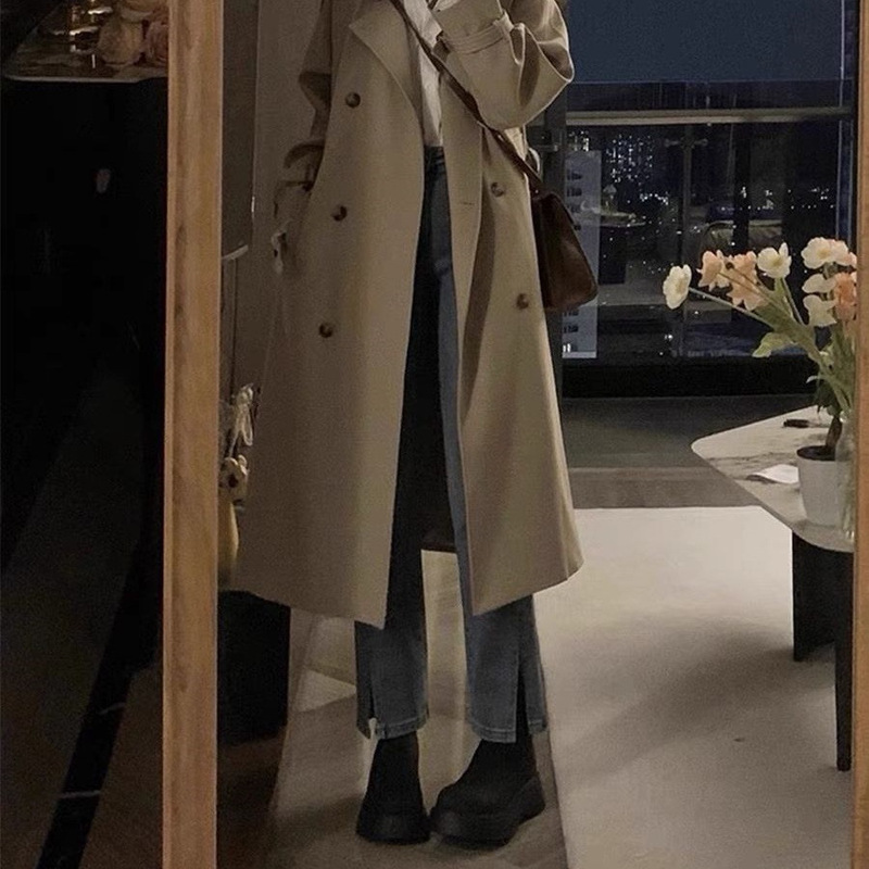 高级感卡其色风衣修身外套女秋季新款今年流行小个子中长款大衣女|undefined