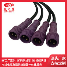 M14紫色2芯防水连接线 汽车监控延迟线 公直头防水插 户外防水线