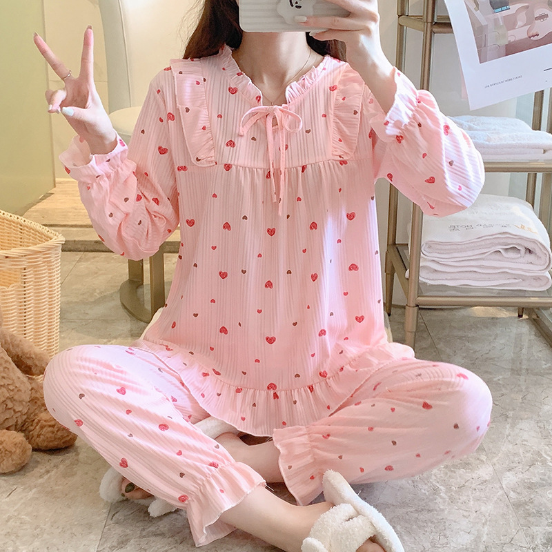 Estilo japonés pijamas florales de las mujeres de otoño e invierno estilo coreano de manga larga dulce lindo princesa estilo vivo traje de desgaste al por mayor