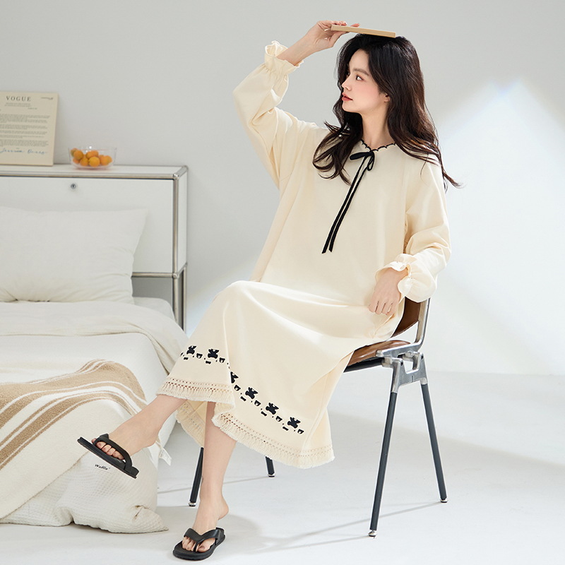 Pijama de primavera y otoño de algodón 2025 nuevo algodón largo simple de alta calidad y tamaño grande se puede usar fuera