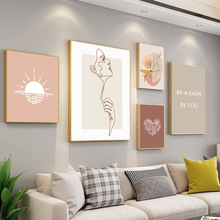 莫兰迪客厅装饰画艺术画现代简约沙发背景墙挂画抽象晶瓷壁画组合