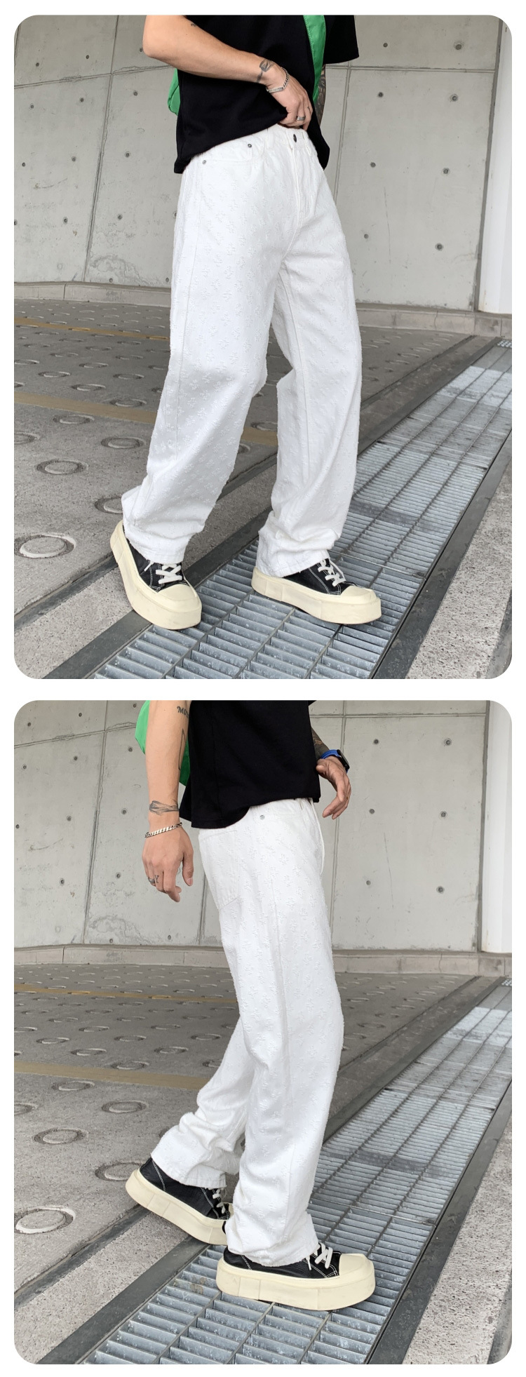 Herren Jeans Mit Jacquard Muster Weit Gerade Und Lässig Verwaschen_voghion.com