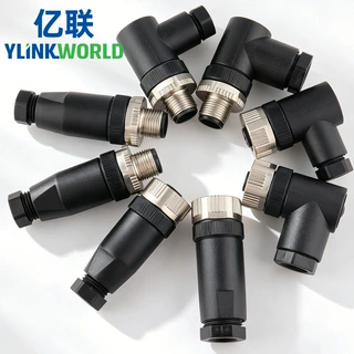 m12组装配式防水连接器螺钉34568芯ABD公母弯直航空插头对接免焊