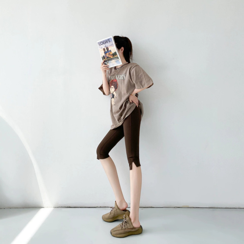790 Korean Style New Mid-Length Pants with Slits, Thin Shark Pants for Outerwear, Six-Point Pants for Women, Summer Shorts, Yoga Pants