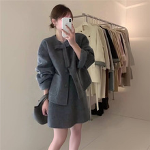 大码胖mm女冬小香风富家千金毛呢外套半身裙小洋装两件套装200斤