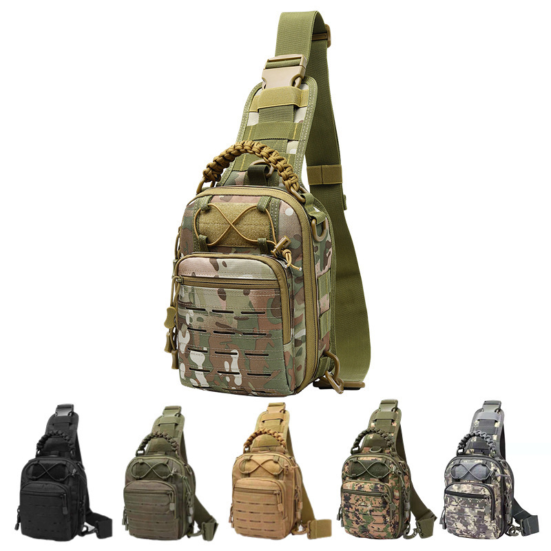 Bolso de pecho para entusiastas militares, camuflaje, material de tela Oxford resistente a desgarros, bolso táctico cruzado para ciclismo, bolso de viaje informal cruzado.