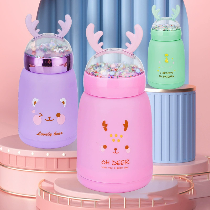 Оптовая продажа производителя 360 мл милая cartoon олень cup двухслойный стеклянный стакан вода кружка портативный подарок для студента фруктовый сок