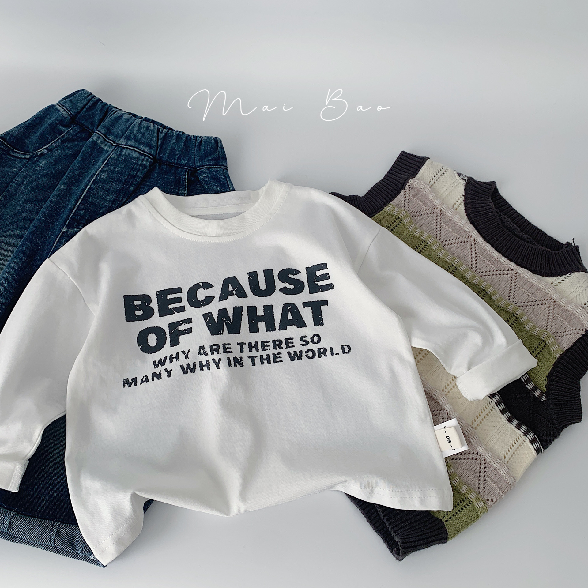 Maibao camiseta para niños 2024 primavera cuello redondo manga larga para niños Nueva camiseta larga casual ropa para niños carta Camisa de algodón moda