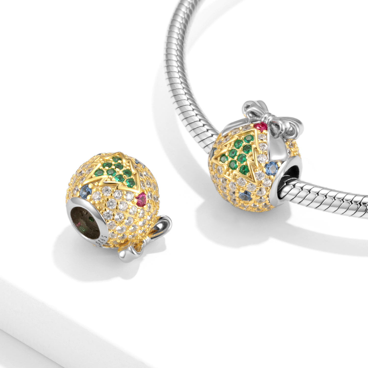 Bijoux de Noël, clochette brillante, cadeau de Noël, bracelet en argent sterling S925 pavé de zircons, accessoires de bijoux à faire soi-même, perles_voghion.com