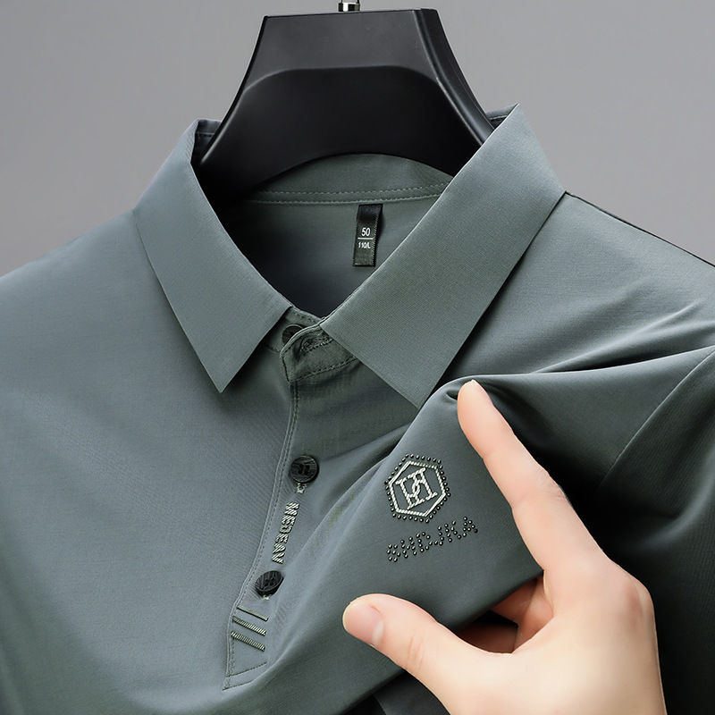 Summer Short-sleeved T-shirt Men's Lapel Half-sleeved Polo Shirt Ice Silk Business Casual New Men's Paul T-shirt Trendy