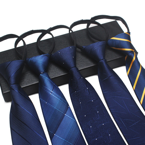 8CM Polyester Zipper Tie Lazy Puller 7cm Men's Business Blue Deep Blue Light Navy Wholesale