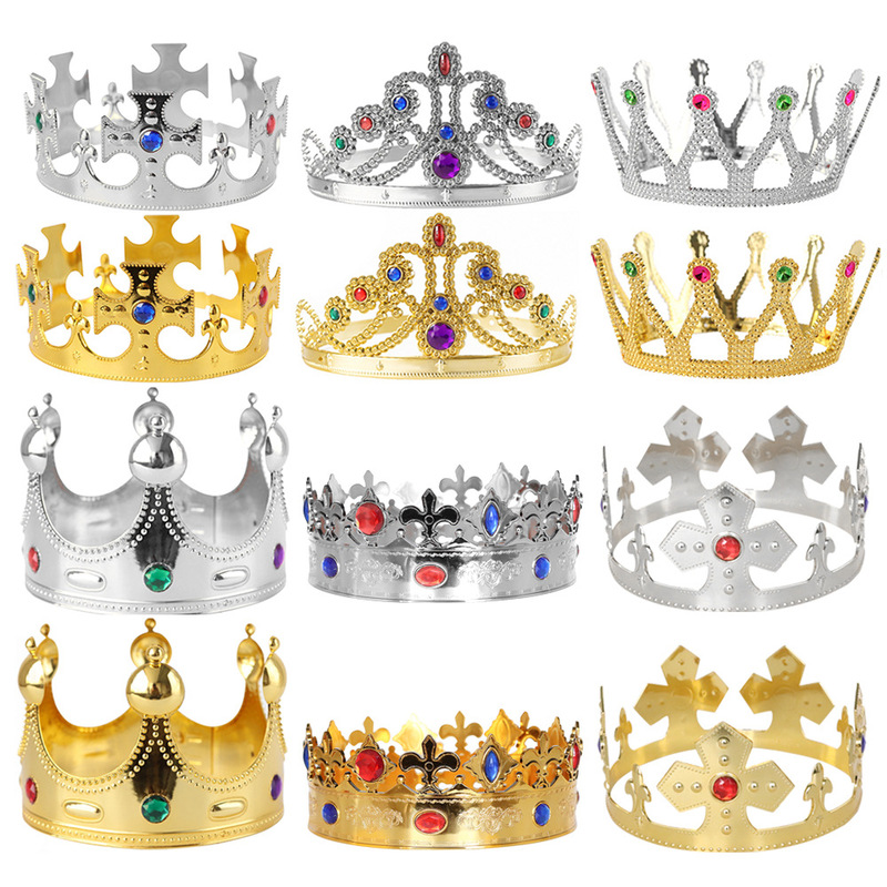 Cross-Border Halloween King Crown Birthday Party Costume Headwear Gold Silver Plastic Electroplated Prince Princess