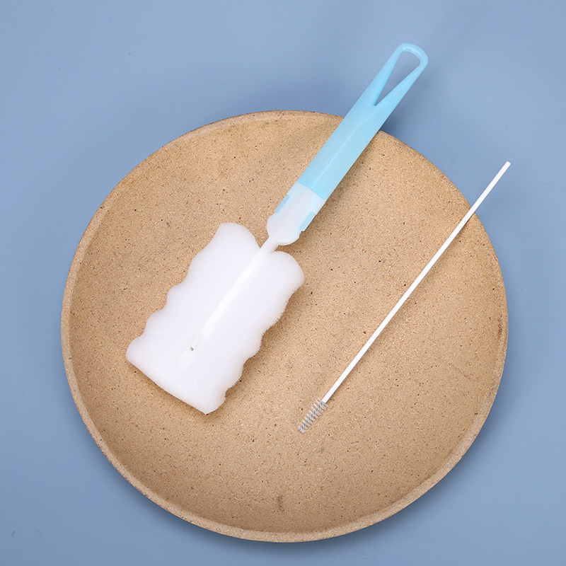 Removable sponge Cup brush straw brush two-piece feeding bottle cleaning brush vacuum cup glass long handle bottle brush