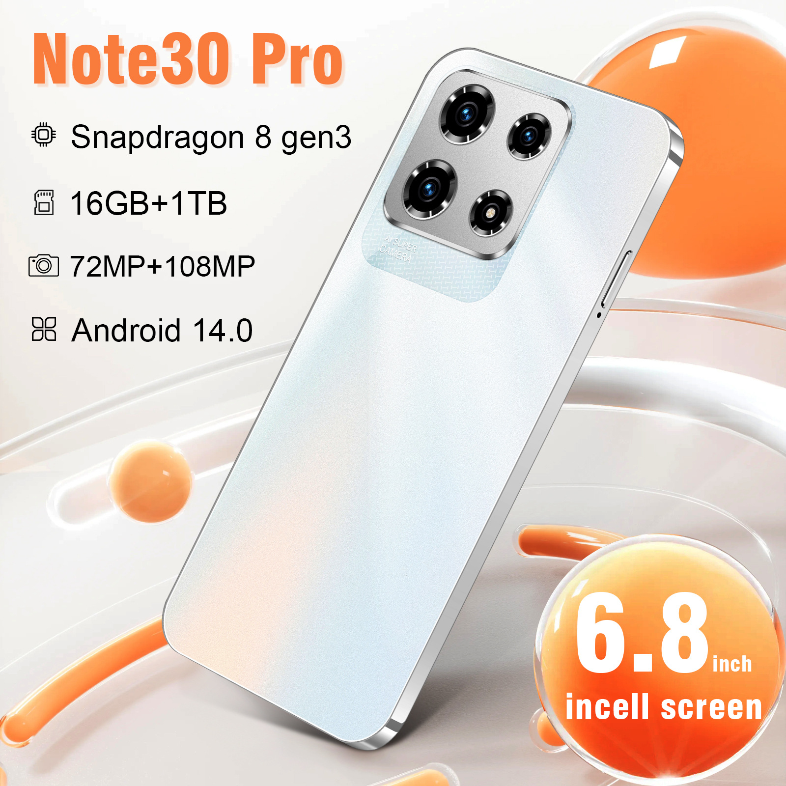 跨境手机Note30 pro新款6.8英寸incel屏真4G一体机2+16G安卓手机