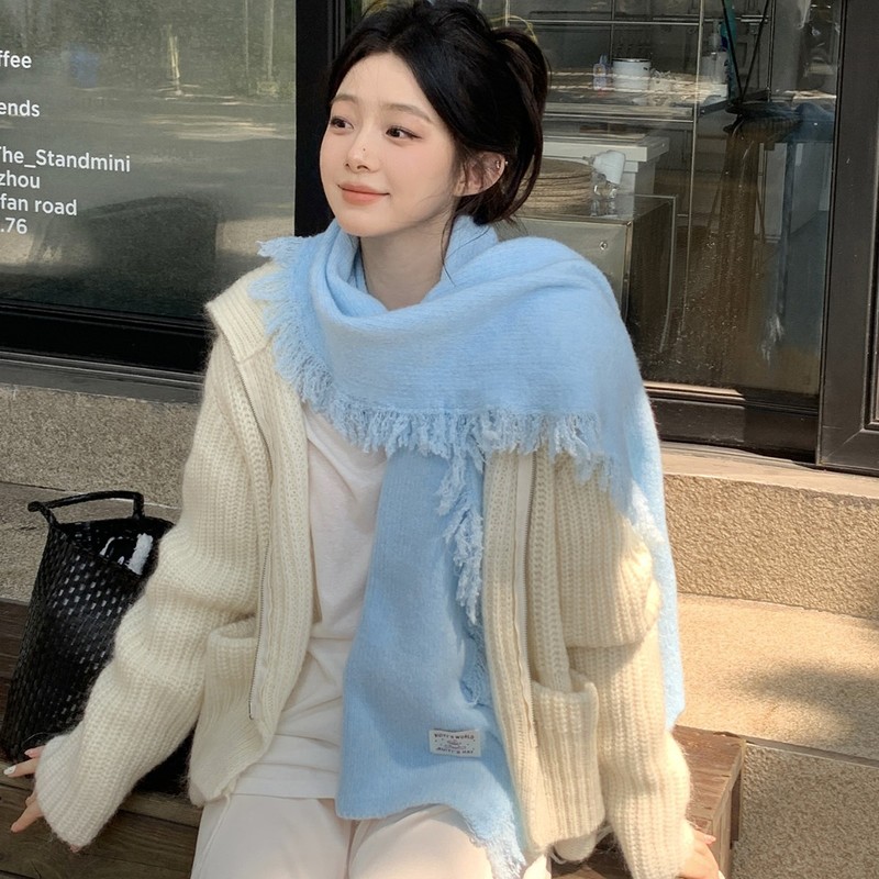 韩系氛围感baby蓝色针织围巾女2025新款秋冬学生百搭护颈保暖围脖|undefined