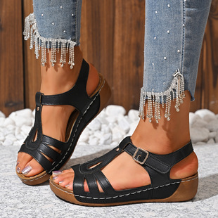 Cross-Border Large Size Fashionable Thick Heel Lightweight One-Strap Sandals for Women 2025 Summer New Popular Sandals for Women in Stock