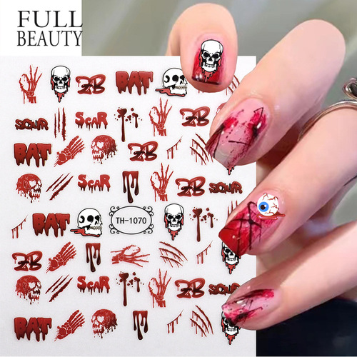 Cross-border new style nail stickers ins Europe and America Halloween glow ghost scar zombie eye thin flexible nail stickers 