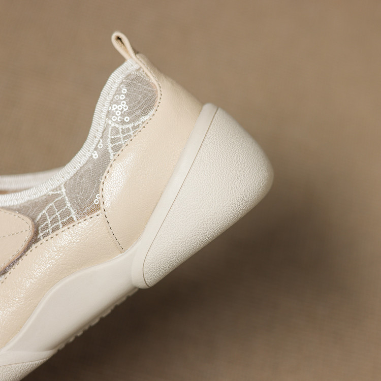 Giày sneaker nữ đế dày ren lưới phối màu cổ thấp — màu trắng ngà chi tiết 70