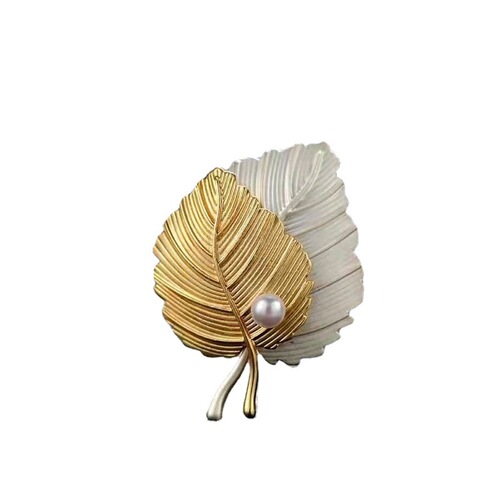 Korean Creative Double Color Gold Leaf Brooch, Niche High-End Women's Coat Accessory Pin, Trendy Festive Gift