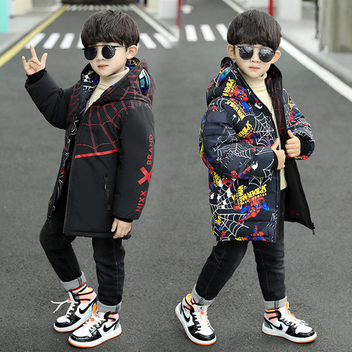 Children's cartoon-style winter coat  new children's eyeglass cotton puffer jacket for boys, stylish two-way wearing cotton jacket