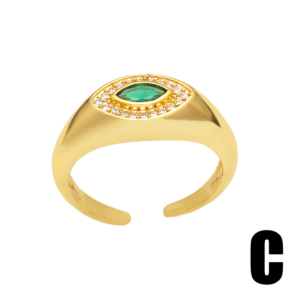Geometric Heart Shape Copper 18K Gold-plated Green Zircon Ring