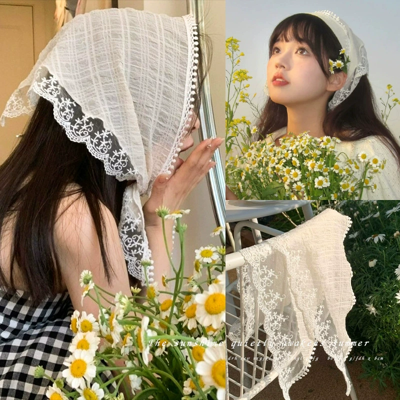 Knitted retro scarf, high-quality vintage style — patterned headband & triangular kerchief