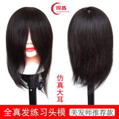 全真髪モデル真髪見習い練習髪のかつらの頭をパーマで染めます。