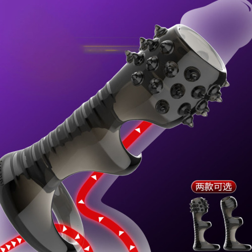 Black crystal leather sheath for men, anti-shedding, foreskin resistance, compound ring, penis sheath, sperm ring, fun ring, wolf tooth sheath, threaded sheath