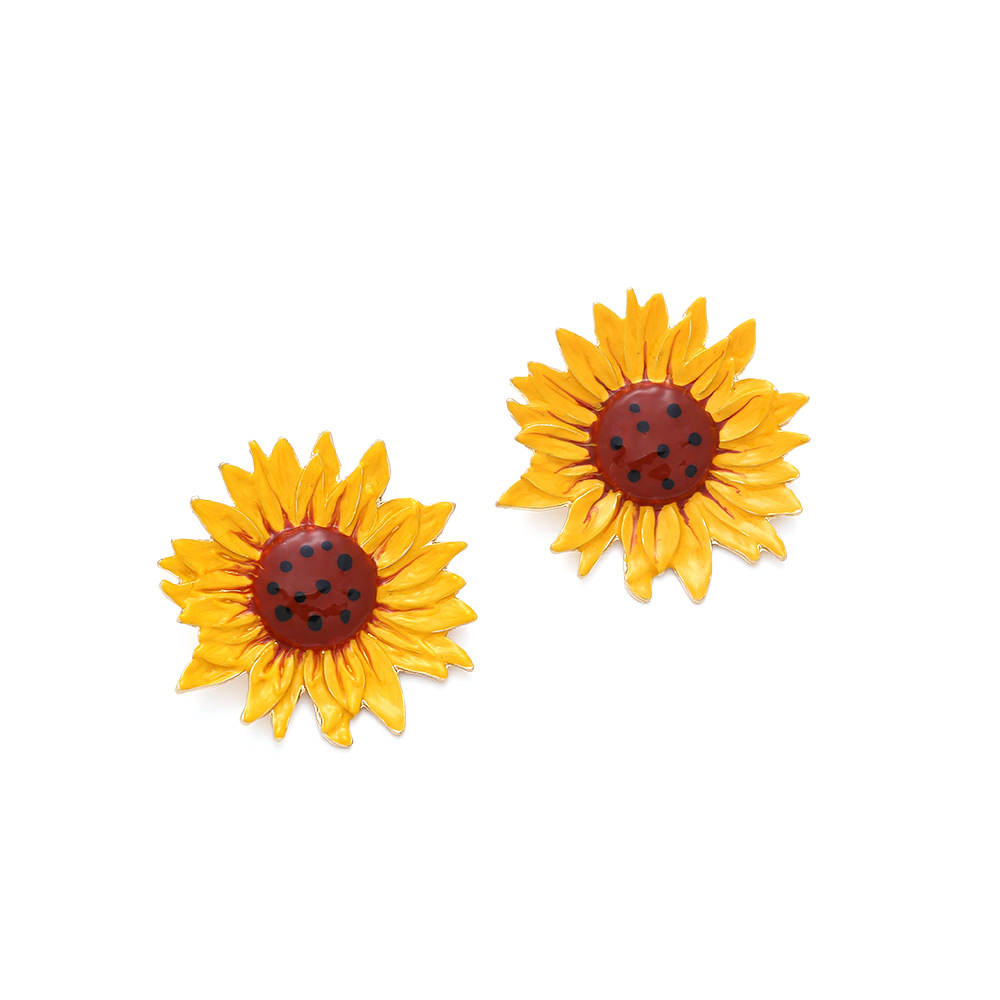 1 Pair Casual Vacation Sunflower Enamel Zinc Alloy Ear Studs display picture 2