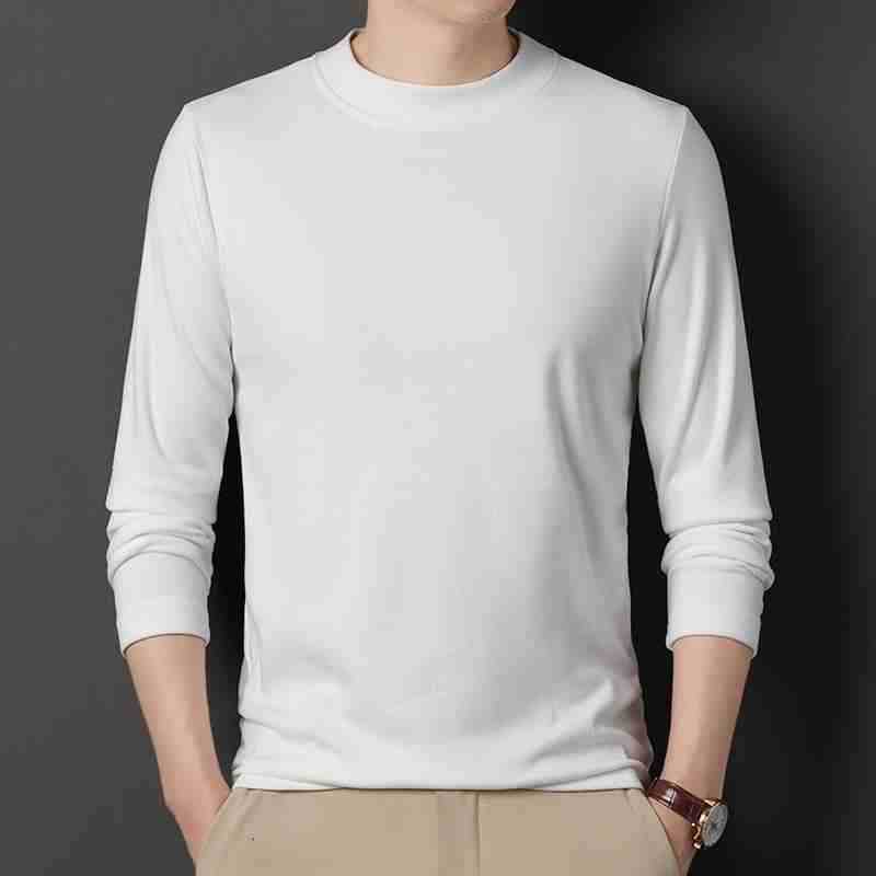 반 높이 칼라 샌딩 베이스 셔츠 2024 가을과 겨울 남자 양털 내부 긴 소매 티셔츠 중간 칼라 풀오버 스웨터 더블