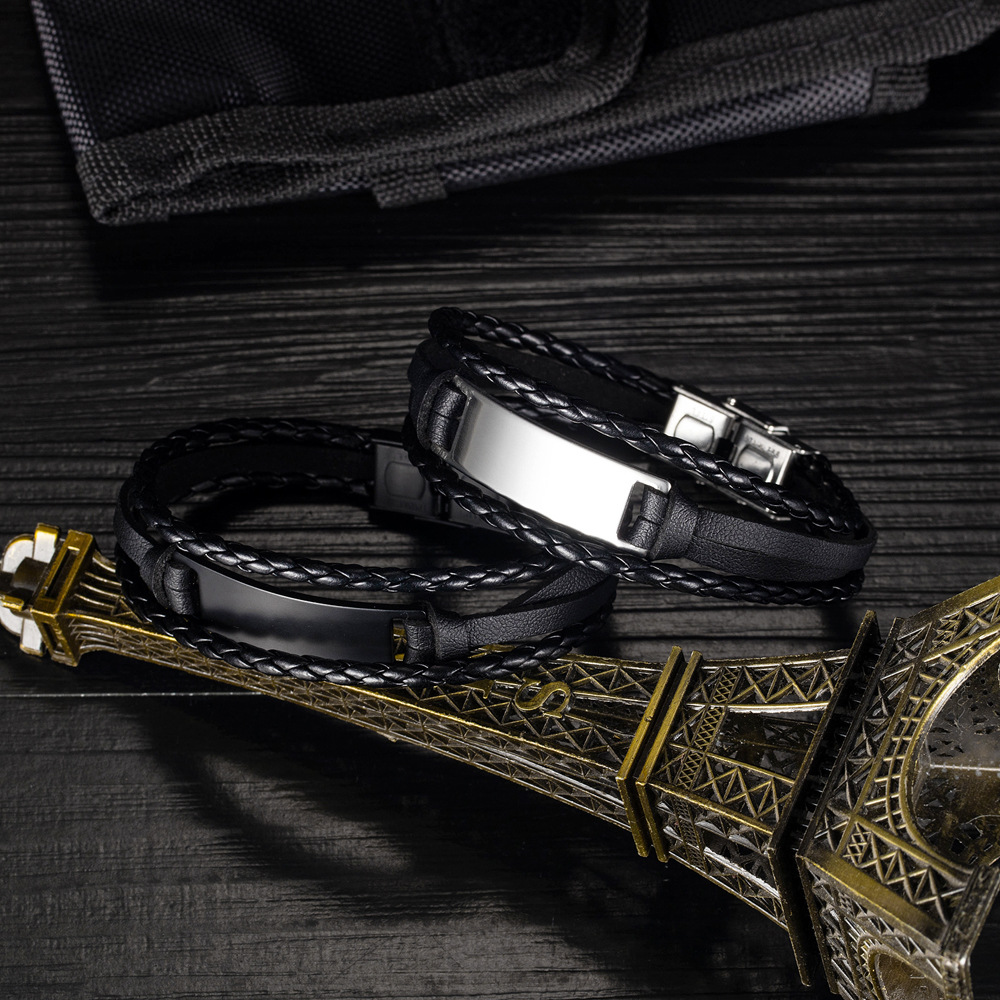 Fashion All-match Men's Titanium Steel Leather Bracelet display picture 4