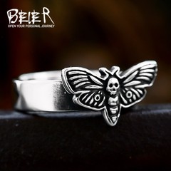 beier外貿新款不鏽鋼飛蛾戒指首飾批發 北歐復古時尚男士鈦鋼指環
