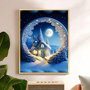 2025 New Diamond Painting Moonlight Town Full of Diamonds Living Room Bedroom Scenery Cross Stitch Masonry Stickers Handmade Small Size