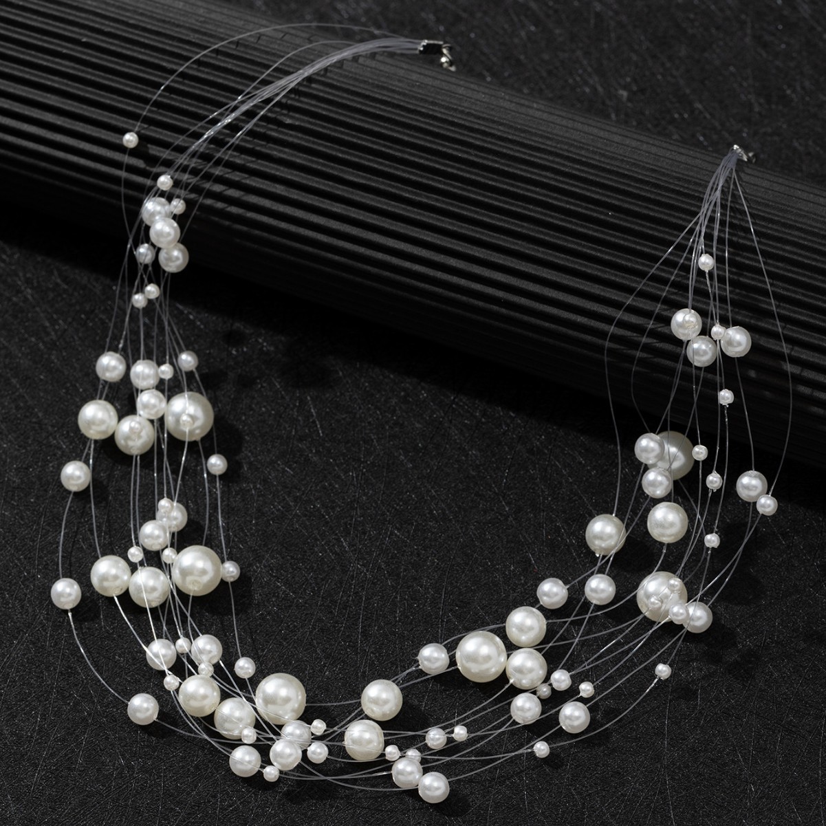 Collier ras du cou à plusieurs rangs de perles fantaisie, style pêche, pour femme et mariée_voghion.com