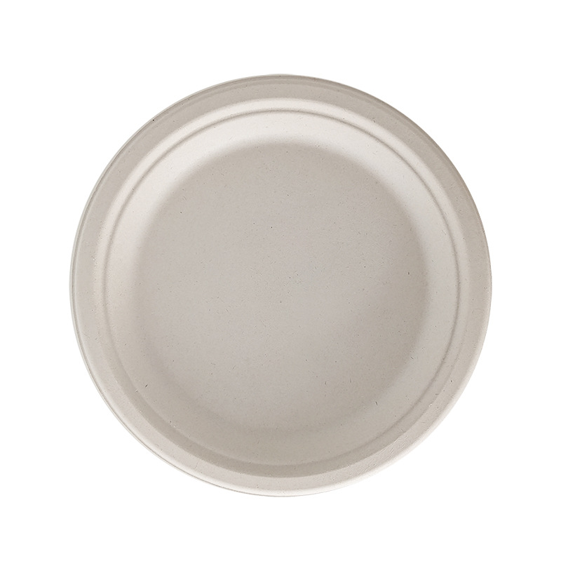 Vajilla desechable biodegradable transfronteriza: plato redondo de 7 pulgadas, plato para pastel de calidad alimentaria, plato de papel de pulpa de caña de azúcar de 9 pulgadas sin necesidad de lavado.