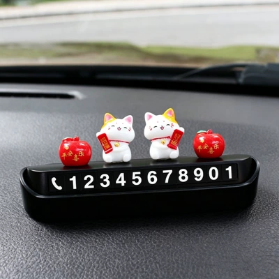 Cat Movable Car Phone Number – Nömrəli dayanma kartı - black-push-button-parking-plate-lucky-double-cat-figurine-2-apples-of-peace
