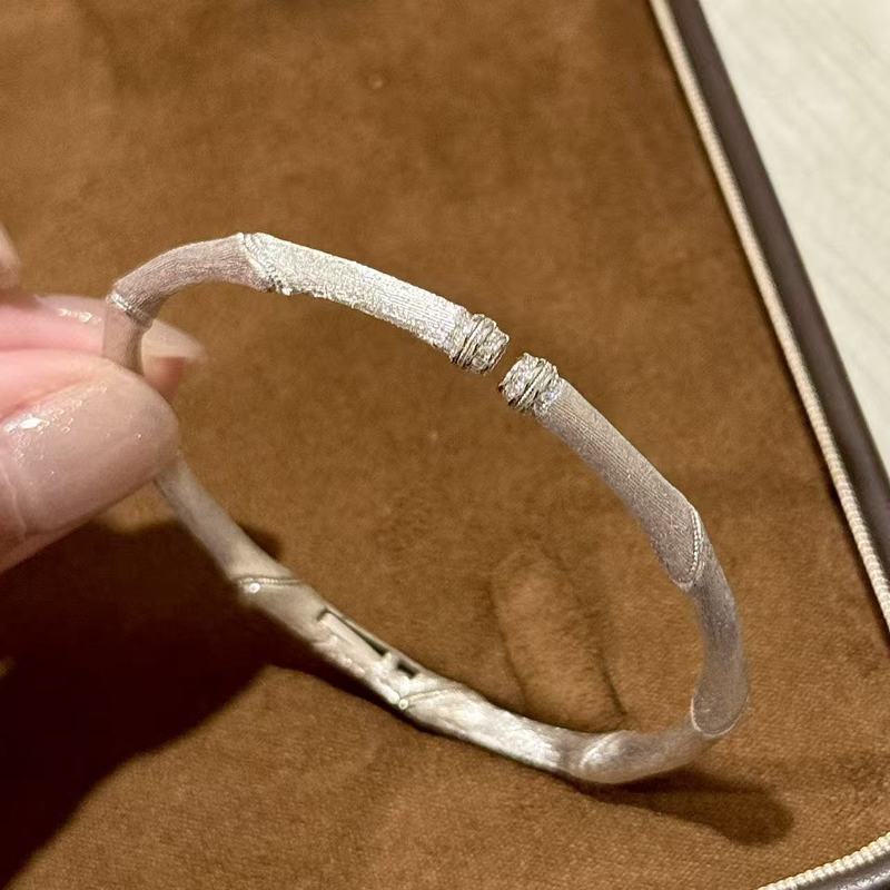 S925纯银 节节高升拉丝竹节手镯开口螺旋设计 手工拉丝银镯子新中|undefined
