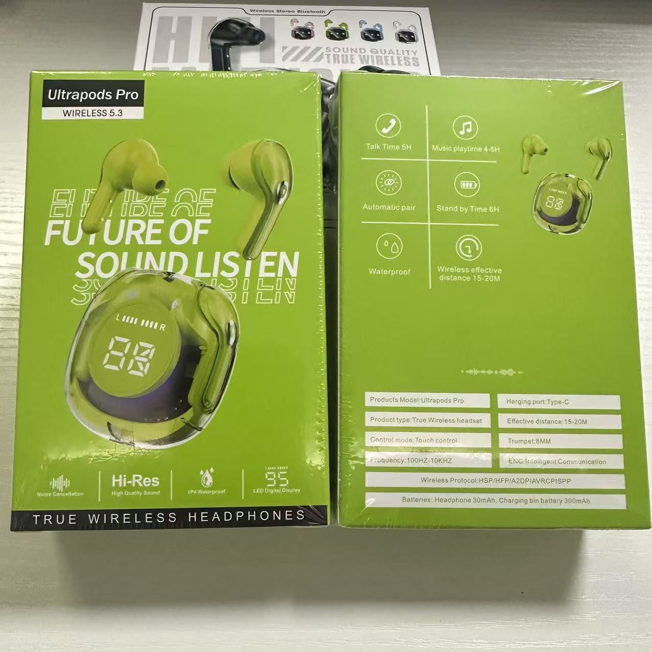 Auriculares Bluetooth inalámbricos con pantalla digital transparente explosiva transfronteriza, batería de larga duración, deportes de reducción de ruido, juegos de alta calidad de sonido en los oídos