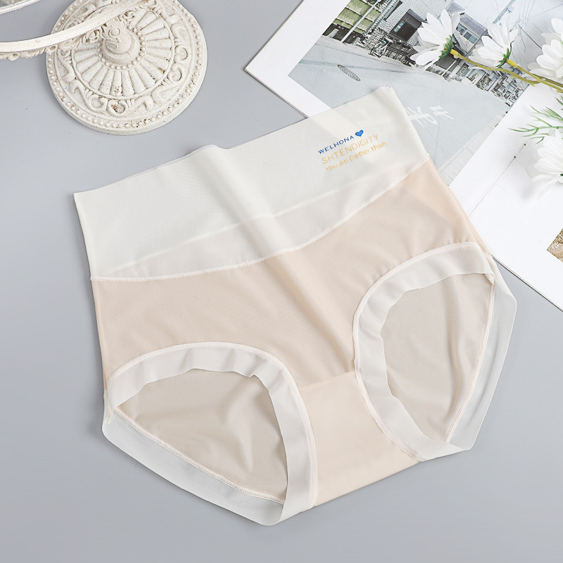Seda de hielo de cintura alta, abdomen sin costuras, estilo fino de verano, encaje femenino transpirable, cintura alta, seda de hielo, nueva ropa interior, refrescante image 9
