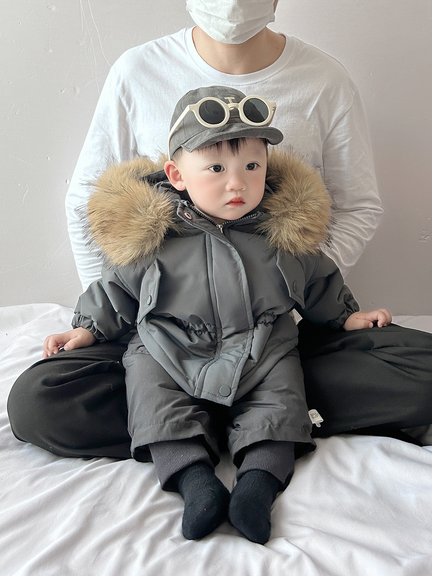 Ropa de algodón de invierno para niños coreanos, abrigo de cuello de lana a prueba de viento, chaqueta de algodón caliente para bebés