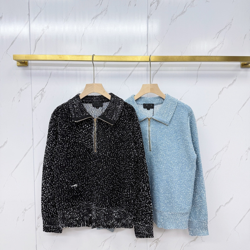 cos colorful dot yarn cashmere zip-up knitted cardigan for women, short style with a turn-down collar, loose wool coat, elegant for commuting